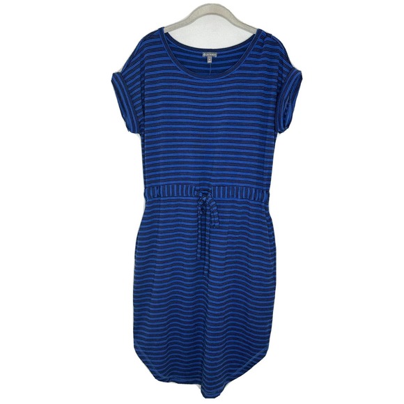 Talbots Dresses & Skirts - T by Talbots Womens Drawstring Waist Roll Tab Sleeves Blue Stripe Scoop Dress m